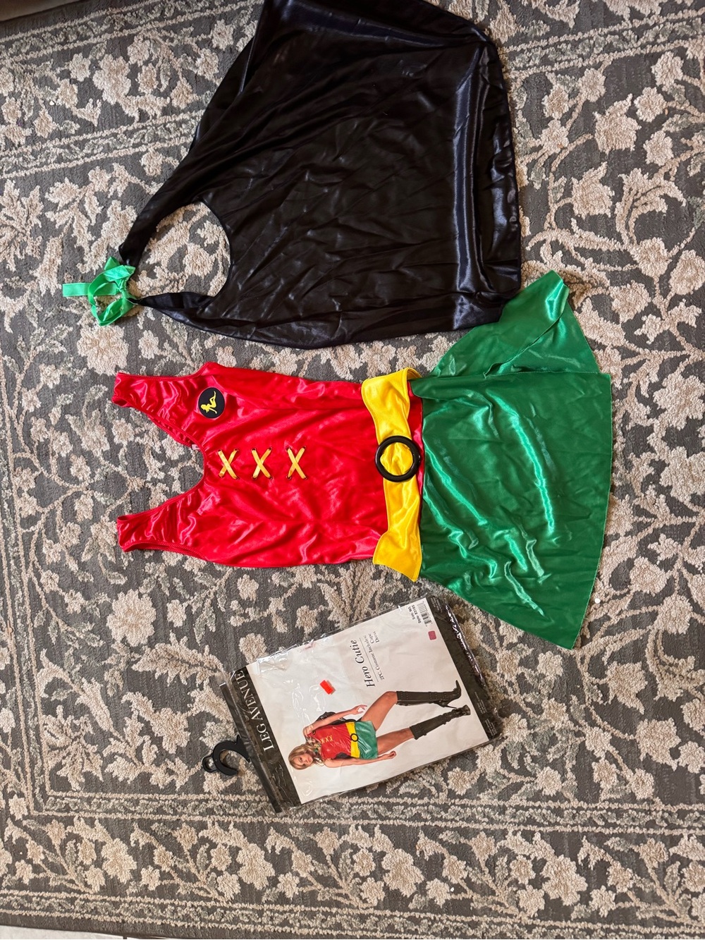 Robin-Inspired Costume Dress with Cape - Red, Green & Yellow